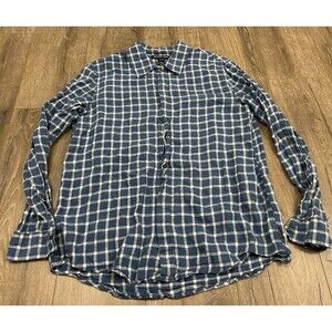 Michael Kors Button Up Shirt Mens Large Blue White Plaid Linen Long Sleeve